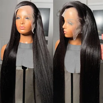 13x4 13x6 Прозрачные парики из человеческих волос на кружеве для женщин 36-дюймовый Бразильский прямой парик с застежкой на шнурки 4X4