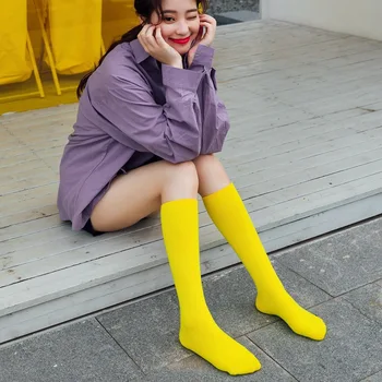 Новые Японские однотонные носки из телячьей кожи ярких цветов, Корейские студенческие женские носки с длинными рукавами
