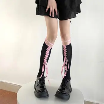 JK с перекрестной завязкой в стиле Балеткор, косплей, Милые бандажные Чулки, Носки в корейском стиле, женские носки в стиле Лолиты