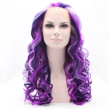Парики Xiweiya Piano Color Highlight Фиолетовые волосы, смешанные светло-фиолетовые темно-фиолетовые синтетические кружева спереди, парик 13x3 кружева