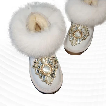Популярные новые модные толстые зимние сапоги из лисьей шерсти rhinaurrown с бархатной толстой зимней хлопчатобумажной обувью