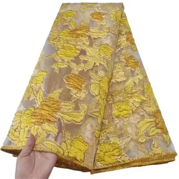 Нигерийская кружевная ткань с пайетками ручной работы, высококачественная вышивка желтыми пайетками, Африканская Французская кружевная ткань для платья FHD626