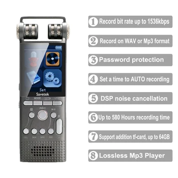 Диктофон с Голосовой Активацией Цифровой Аудиомагнитофон 8 ГБ 16 ГБ 32 ГБ USB Ручка Hifi Запись Mp3 PCM WAV HD 1536 Кбит/с Шумоподавление