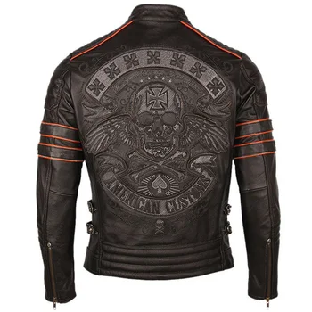 Высококачественная мужская куртка из натуральной кожи, винтажная осенне-зимняя мотоциклетная мужская кожаная куртка из 100% натуральной воловьей кожи