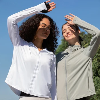 Солнцезащитная одежда UPF50 +, солнцезащитная куртка для женщин, предотвращающая ультрафиолетовые лучи, охлаждающая кожу, пальто, солнцезащитный козырек, спортивная одежда для йоги, женская