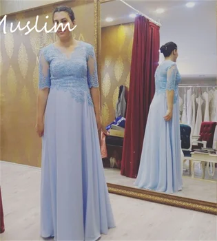 Элегантное синее платье для матери невесты 2023 с кружевным рукавом, пляжное свадебное платье для гостей, шифоновое вечернее платье с V-образным вырезом.