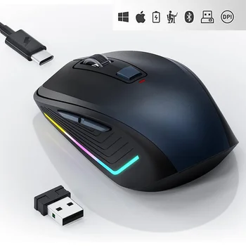 Bluetooth-мышь с RGB-подсветкой, перезаряжаемые беспроводные мыши 2.4 G USB с регулируемым разрешением 3 DPI, оптическая USB-мышь для ПК, ноутбука