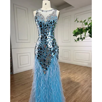 Вечерние платья выпускного вечера Wasisi Blue Feathers Mermaid Элегантные вечерние платья для выпускного вечера P2023 FLA72081