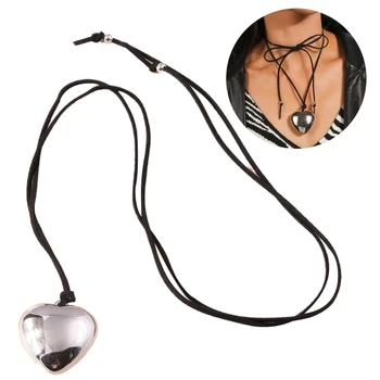 Ожерелье из черной веревки, ожерелье с большим шармом в виде сердца, простые украшения для шеи, аксессуар Y2K, D7WB